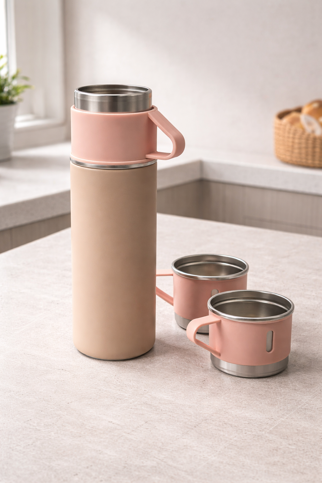 Vacuum Thermos Set – Stainless Steel (500ml + 2 Cups)