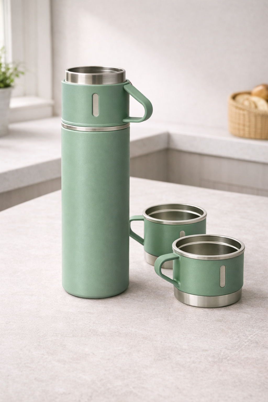 Vacuum Thermos Set – Stainless Steel (500ml + 2 Cups)