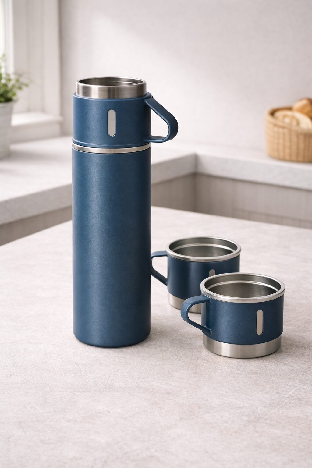 Vacuum Thermos Set – Stainless Steel (500ml + 2 Cups)