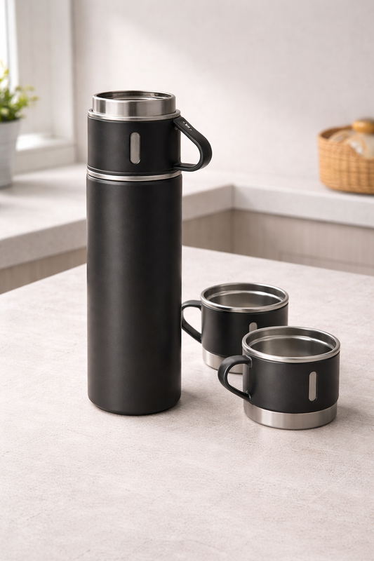 Vacuum Thermos Set – Stainless Steel (500ml + 2 Cups)